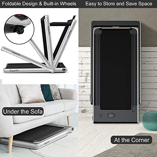Goplus 2 in 1 Folding Treadmill, 2.25HP Under Desk Electric Treadmill, Installation-Free, with Dual Display, Bluetooth Speaker, Remote Control, APP Control, Walking Jogging Machine for Home/Office Use