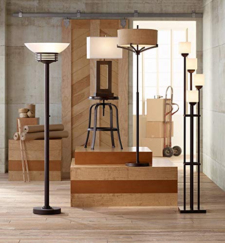 Light Blaster Modern Retro Torchiere Floor Lamp Warm Bronze White Frosted Glass Bowl Shade for Living Room Bedroom Uplight - Possini Euro Design