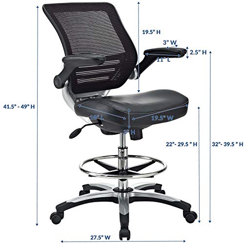 Modway Edge Drafting Chair - Reception Desk Chair - Flip-Up Arm Drafting Chair in Black