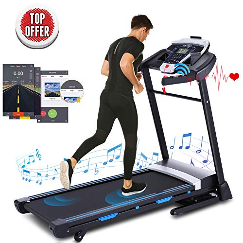 ANCHEER 3.25HP Folding Treadmill with APP Control, Electric Automatic Incline Treadmill with Bluetooth Speaker, Motorized Running Jogging Machine for Gym Home & Office Workout (Black)