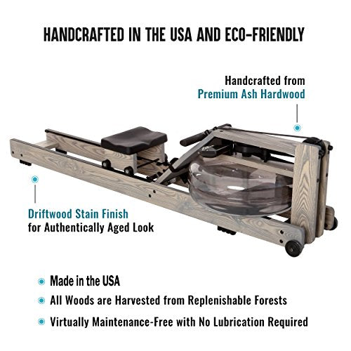 Water Rower Rowing Machine Driftwood with Patented Water Flywheel, S4 Monitor, and Adjustable Resistance Levels