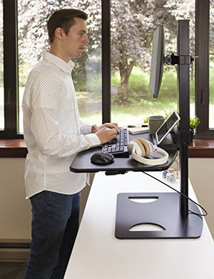 Ergotech Freedom Stand, Height Adjustable Desk, Single Monitor, 30" Wide - Black
