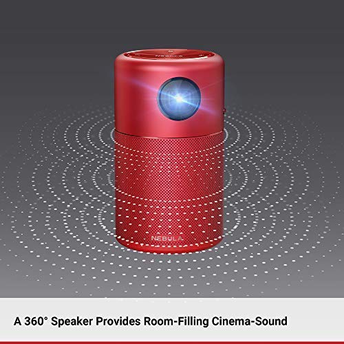 Anker Nebula Capsule Smart Wi-Fi Mini Projector, Red, 100 ANSI Lumen, 360° Speaker, 100 Inch Picture, Renewed