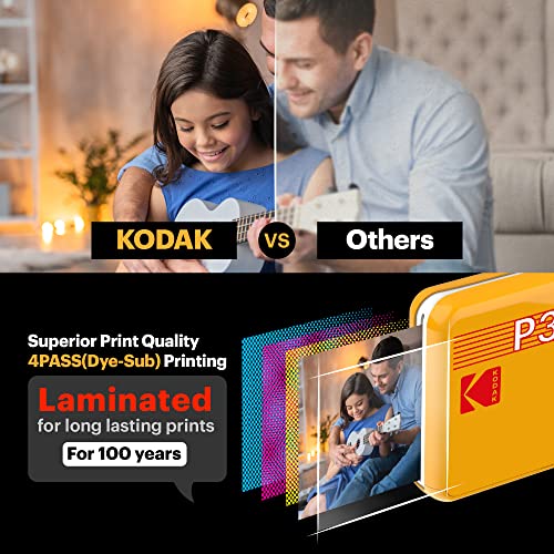 KODAK Mini 3 Retro 3x3” Portable Photo Printer (60 Sheets) - Compatible with iOS, Android & Bluetooth Device, Real Photo, 4Pass Technology & Laminating Process, Print Photos – Yellow