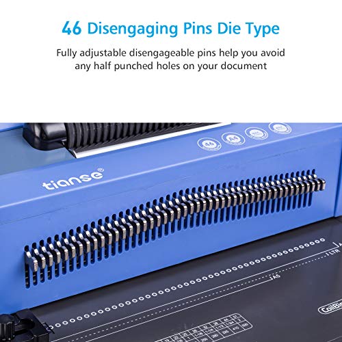 TIANSE Spiral Coil Binding Machine, Manual Book Punch Binder with Electric Coil Inserter, Disengaging pins, Adjustable Side Margin, Comes with 100pcs 3/8'' Plastic Coil Binding Spines & Plier