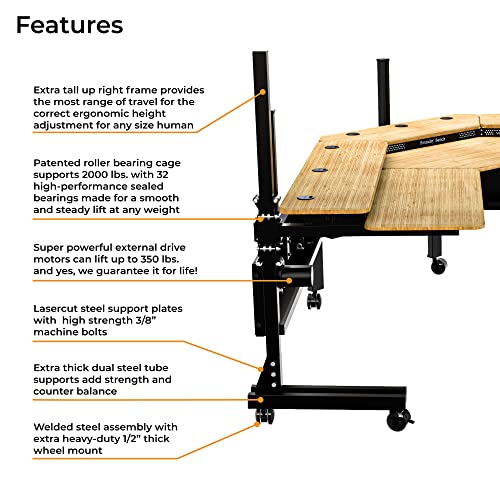 VERSADESK Foundry Split Level Corner Standing Desk, Electric Height Adjustable, Bamboo Surface