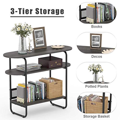 Teraves Reversible L Shaped Desk with Shelves and Industrial Console Table,3-Tier Entryway Table