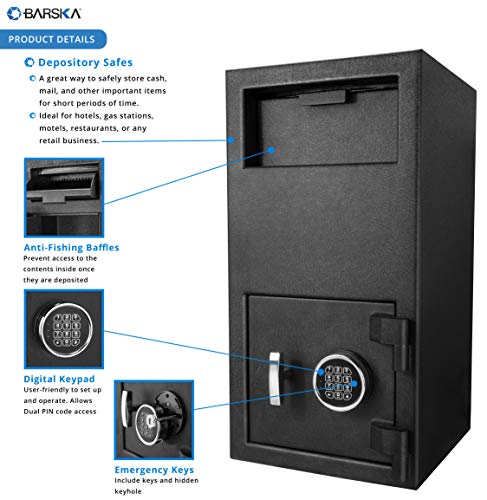 BARSKA AX13718 Digital Multi-User Keypad Security Depository Drop Safe with Front Load for Cash, Money, Mail, Business