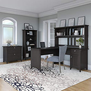 Bush Furniture Salinas L Shaped Desk with Hutch, Lateral File Cabinet, Bookcase - Vintage Black, 60W