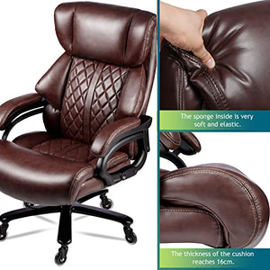 WILLMITA 400lbs Big and Tall Executive Office Chair with Wide Spring Seat - Brown