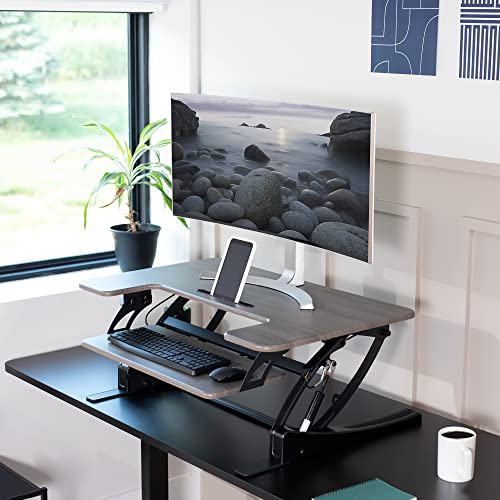 VIVO Height Adjustable Stand Up Desk Converter, V Series, Gray Top, Black Frame