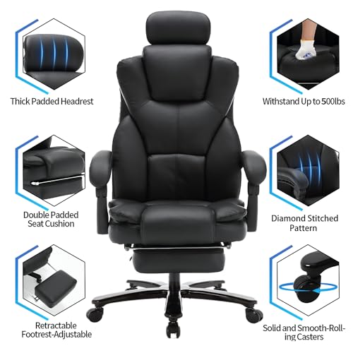 KCREAM Big and Tall Office Chair 400lbs, High Back Recline with Footrest, Faux Leather Ergonomic Executive Desk Chair