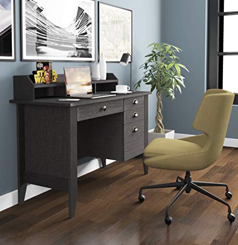 Computer Desk with Drawers and Hutch, Wood Office Desk Teens Student Desk Study Table Writing Desk for Bedroom Small Spaces Furniture with Storage Shelves, Espresso Brown