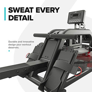 RIF6 Water Rowing Machine – Solid and Silent Rail with Digital Monitor, Water Resistance, and 3 Workout Modes – with Comfortable Seat, Padded Handles, Adjustable Foot Pedals, and Transport Wheels