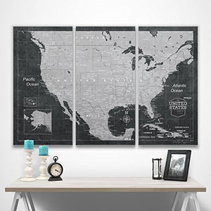 Conquest Maps Travel Map of United States with Pins Modern Slate Style Push Pin Travel Map Cork Board Canvas Map with Cork Backing. Document Your Travels! (54 x 36 Inches (3 Panel))