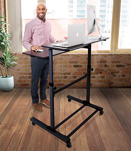 Stand Steady Tranzendesk Two Level Mobile Workstation | Height Adjustable Standing Desk w/Locking Wheels | Multipurpose Stand Up Desk Great for Schools, Presentations, Offices & More! (Black/40 x 28)