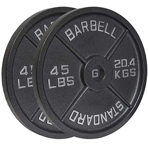 Cast Iron Weight Plate Pairs 45lbs, Olympic 2" Standard Weightlifting Powerlifting Strength Training (45lb Pair - Silver Lettering)