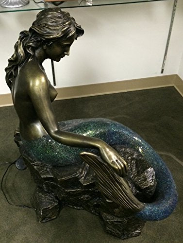 Large 35 1/2" H x 30" L x 16" D, Blue Mermaid Laying Sitting Tiffany Style Ocean Crackle Glass Floor Lamp 4382
