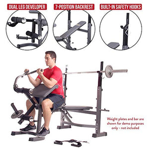 Body Champ BCB5860 Olympic Weight Bench with Preacher Curl, Leg Developer and Crunch Handle, Dark Gray/Black