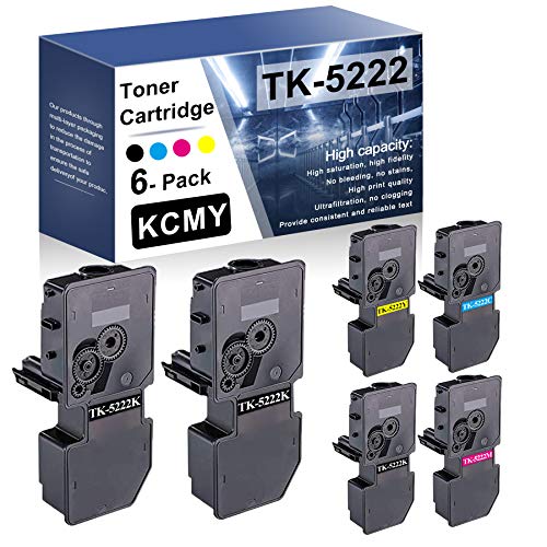 6 Pack TK-5222 (3BK+1C+1M+1Y) 1T02R90US1 1T02R9CUS1 1T02R9BUS1 1T02R9AUS1 Compatible Toner Cartridge Replacement for Kyocera ECOSYS P5021cdw M5521cdw P5021cdn M5521cdn Toner Printer