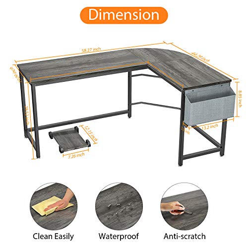 Homfio L Shaped Desk 58’’ Computer Corner Desk Gaming Desk PC Table Writing Desk Large L Study Desk Home Office Workstation Modern Simple Multi-Usage Desk with Storage Bag Space-Saving Wooden Table