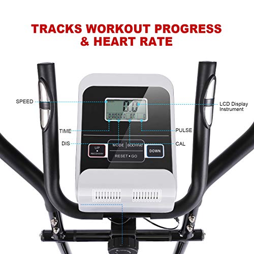 FUNMILY Eliptical Exercise Machine,Elliptical Cross Trainer for Home Use,Heavy-Duty Gym Equipment for Indoor Workout & Fitness with 10-Level Resistance&Max User Weight:390lbs. (Red)