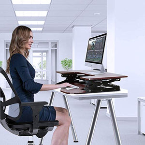 Halter Height Adjustable Pre-Assembled Standing Desk Converter, Elevating Desktop Riser, Standing Desk for Sit or Stand Computer Workstations, 36 Inches; Cherry