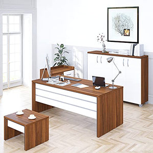 Casa Mare 71" Executive Office Furniture Set | Made of Wood | Home Office Modern Business Suite | 4-Piece Including Long Desk with Drawers, Coffee Table and Large Storage Cabinet | White & Brown