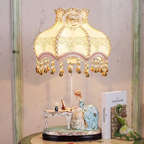 WHKFD Slide-Style Luxury Vintage Wet Ceramic Bedside Lamp Manual Princess Living Room, Warm, Dimmable, H58Cm W33Cm (Design: C),B