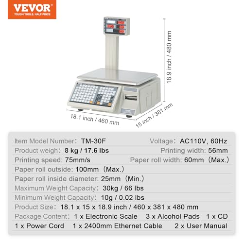 VEVOR Electronic Price Computing Scale, 66 LB Digital Deli Weight Scale