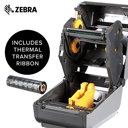 Zebra ZD620t Thermal Transfer Printer Plus 4 x 6 in Z-Perform 2000T Labels and Black Wax Ribbon Print Width of 4 in Ethernet, Serial, USB Connectivity