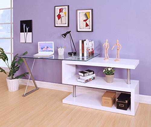 Acme Buck Office Desk, Clear Glass & White