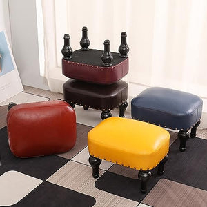 GaRcan Leather Wooden Footstool with Padded Seat