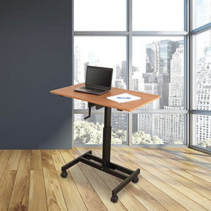 Stand Up Desk Store Crank Adjustable Height Single Column Rolling Mobile Standing Desk (Black Frame/Teak Top, 40" Wide)