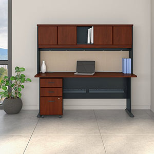 Bush Business Furniture Series A 72W Desk with Hutch and Mobile File Cabinet in Hansen Cherry and Galaxy
