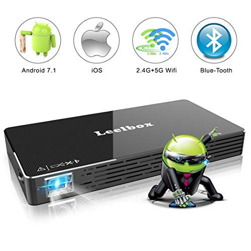 Mini Projector, Portable Android 7.1 OS DLP Video Projector for iPhone,iPad and Laptop, Leelbox Pocket Projector Support WiFi/HDMI/BT/USB/TF Card/Audio for Home Cinema,Games, Office, Outdoor
