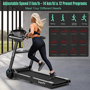 GYMAX Folding Treadmill, 2.25HP Electric Motorized Running Machine with Smart App Control, LED Touch Monitor, Bluetooth Speaker, Heart Rate Sensor, Home Gym Cardio Training Equipment