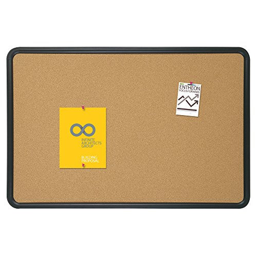 Quartet Contour Cork Bulletin Board, 3 Feet x 4 Feet, Black Plastic Frame (699175)