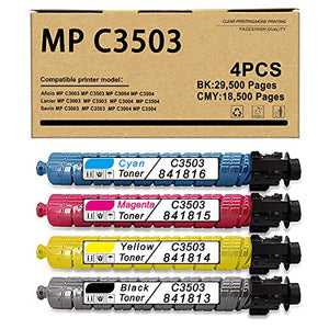 4 Pack (1BK+1C+1M+1Y) 841813 841816 841815 841814 Compatible MP C3503 Toner Cartridge Replacement for Ricoh Aficio MP C3003 C3503 C3004 Lanier MP C3003 C3503 Savin MP C3003 Printer Toner Cartridge.