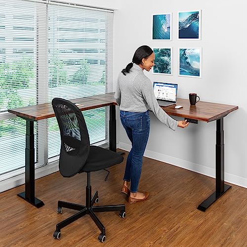 S Stand Up Desk Store Triple Motor Electric L-Shaped Corner Standing Desk (Black Frame/Solid Walnut Top, 71" W x 71" D)