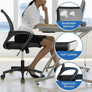 YAHEETECH Home Office Modern Desk & Chair Set, 55" Large Simple Computer Desk with Mesh Mid-Back Height Adjustable Office Chair, Long Writing/Work Desk, Mesh Swivel Chair with Lumbar Support, Black