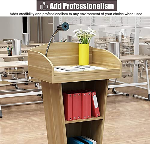 DARZYS Wood Podium Stand with 2 Tier Storage - Natural Color