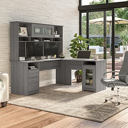 Bush Furniture Cabot 72W L Shaped Computer Desk with Hutch and Storage, Modern Gray