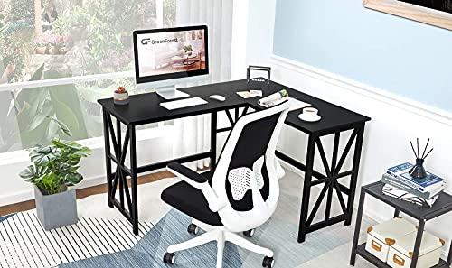 GreenForest L Shaped Desk and Ladder Shelf Bundle, Industrial Style Compact Design Home Office Furniture Set, Black