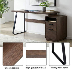Nedley 65" Walnut Home Office Computer Desk with Cabinet Drawers 55" Desk and 15" Drawer