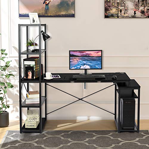 Multifunctional Drafting Tables, 5-Tier Shelves Drawing Desk, Three-in-one Desk, Home Office Desks, Office Desks & Workstations, Storage Shelves, Simple Space-Saving PC Workstation (Black)