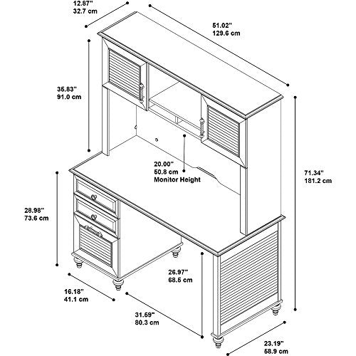 kathy ireland Home by Bush Furniture Volcano Dusk 51W Desk with Hutch and 3 Drawer Pedestal in Driftwood Dreams