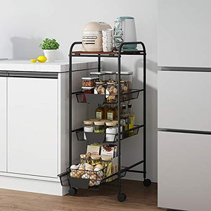 ZXCVASDF Rolling Storage Cart with Metal Drawer and Tabletop - Locking Wheels, 3-Tier