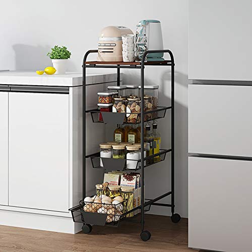 ZXCVASDF Rolling Storage Cart with Metal Drawers and Locking Wheels - 4 Shelves