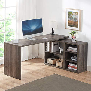 HSH L Shaped Computer Desk, Rustic Wood Corner Desk, Industrial Writing Workstation Table with Cabinet Drawer Storage for Home Office Study, Grey 60 inch